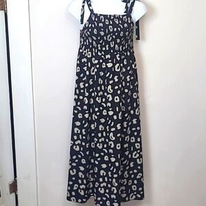 Prarie Sundress Milkmaid Dress Smocked square neckline long maxi black tan